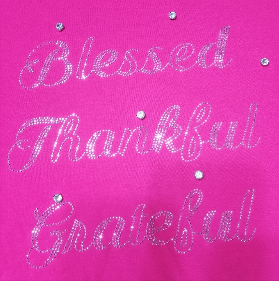 Night Studio Short Sleeve Embellished T-Shirt Blessed Thankful Grateful - Picture 3 of 5